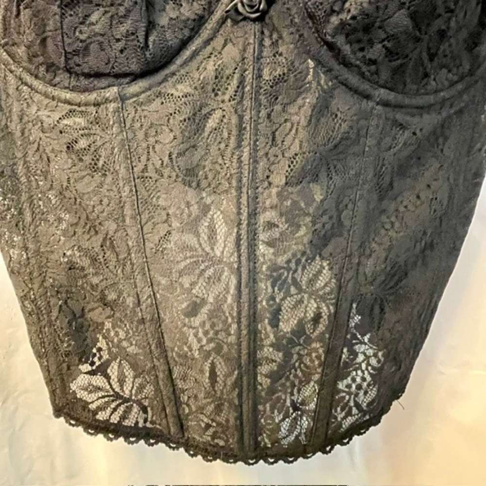Vintage 90s Fredericks of Hollywood Sheer Black Lace Corset Bustier Goth Top 38D - Picture 3 of 9